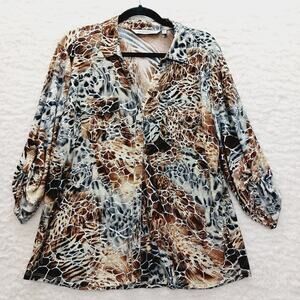 Blouse Leopard Tiger Zebra Glam Mob Wife Y2K Office Siren Heritage Tab Size XL